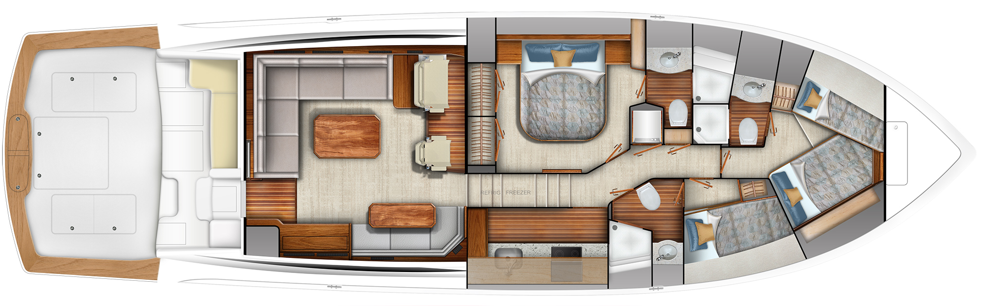 Galley Down - Three Stateroom Athwartship Master Standard, Crossover Forward Optional