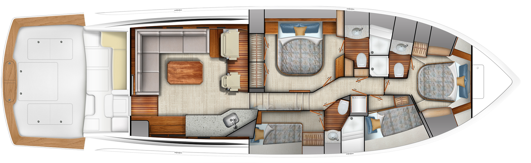 Galley Up - Four Stateroom Athwartship Master Standard, Queen Forward Standard