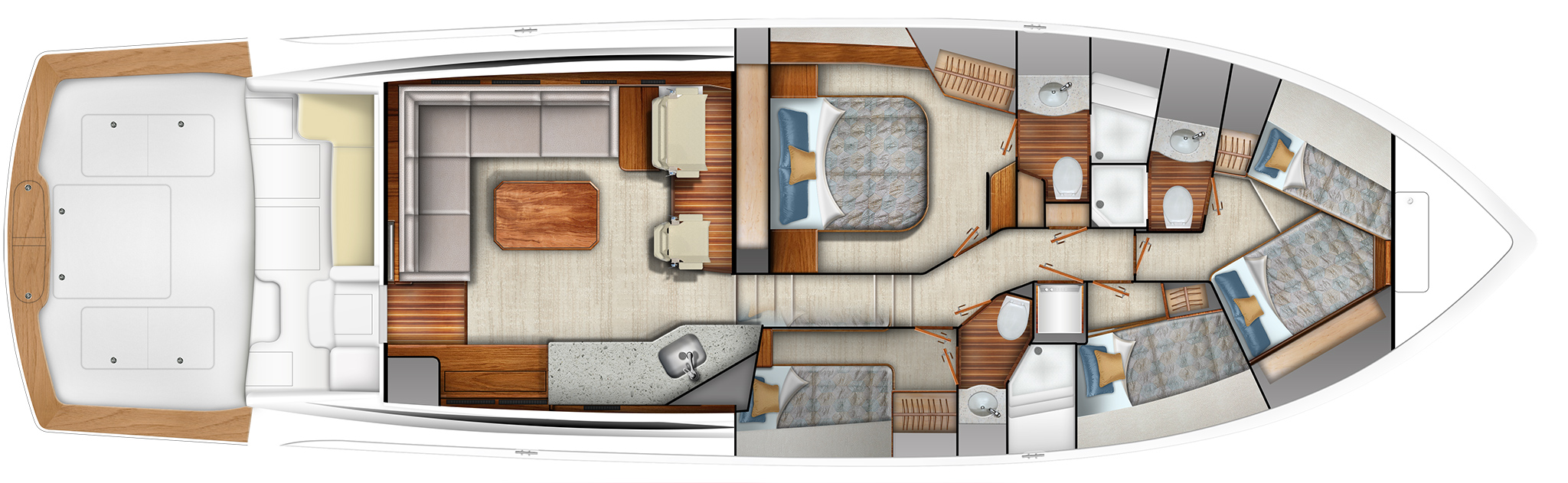Galley Up - Four Stateroom Fore/Aft Master Optional, Crossover Forward Optional
